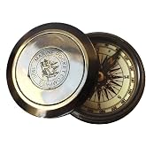Marine Pocket Compass 1920 Vintage Brass Navigation Compass with Engraved Lid Antique Nautical Instrument
