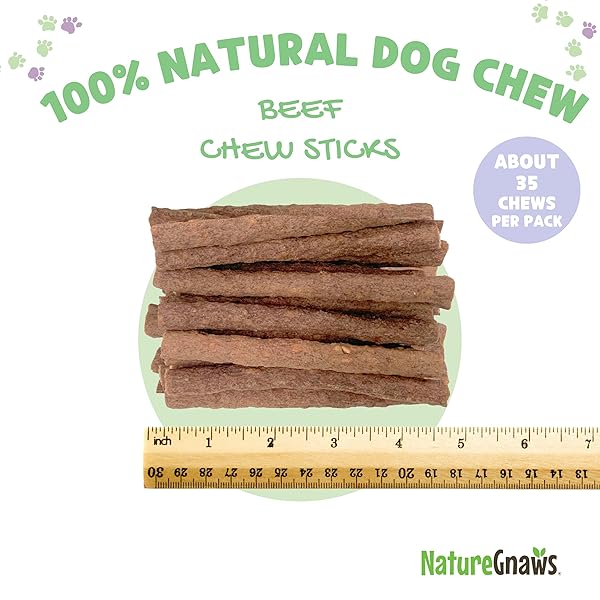 NATURE GNAWS BEEF CHEW STICKS FOR DOGS 1LB – PREMIUM NATURAL DOG TREATS – LIMITED INGREDIENT LONG LASTING RAWHIDE FREE DENTAL CHEWS