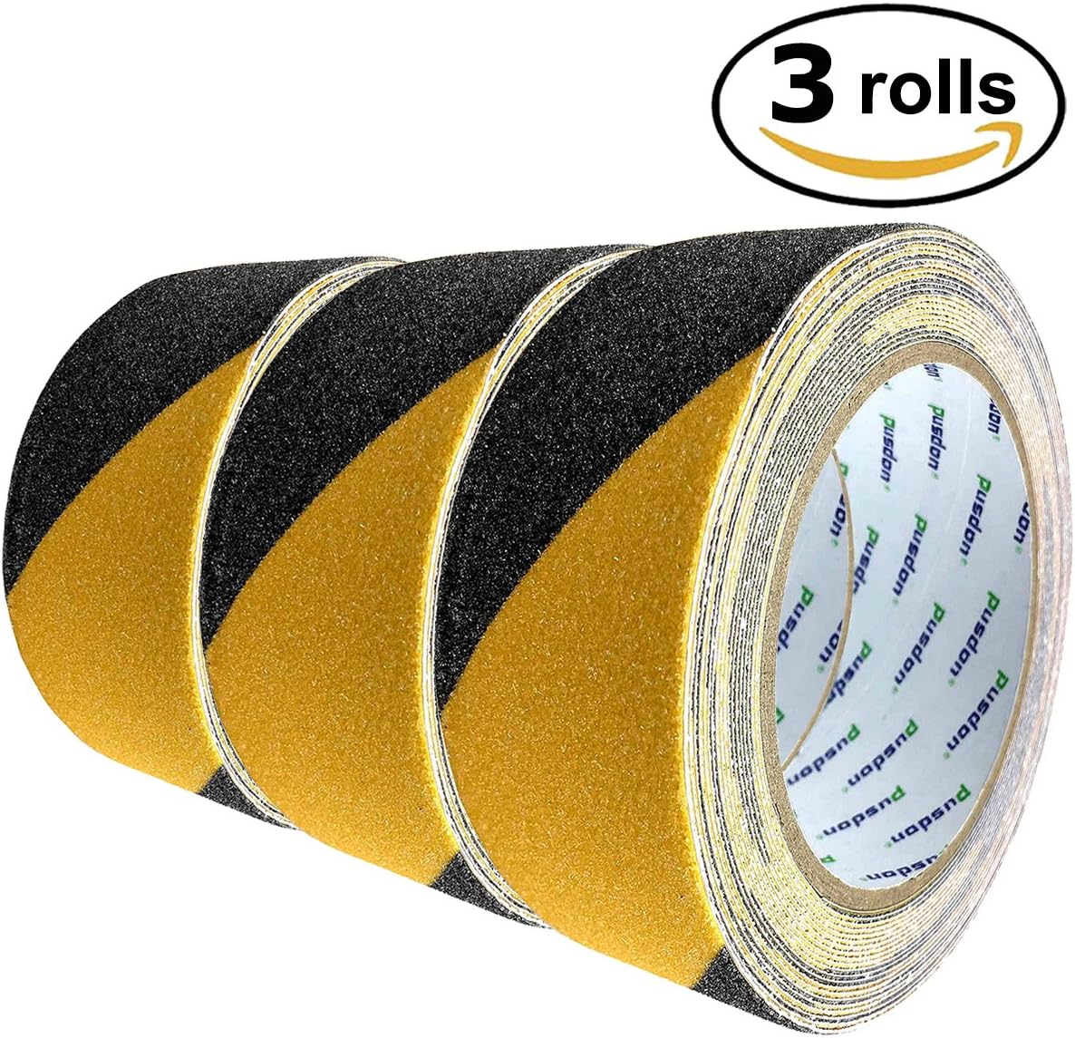 Pusdon Anti Slip Grit Safety Tape, Black&Yellow 3 Rolls, 2Inch x 20Ft