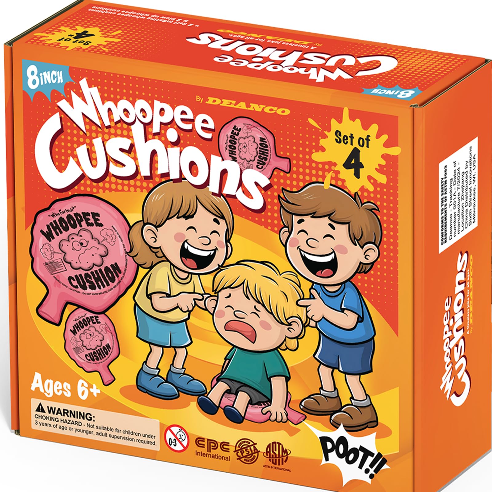 Photo 1 of DEANCO Whoopie Cushion 4 Pack - Two 7 inch Self-Inflating & Two 8 inch Classic Blow-Up Whoopee Cusions Premium Rubber for Louder Fart Sound, Gag Gifts for Kids and Adults, April Fools Pranks