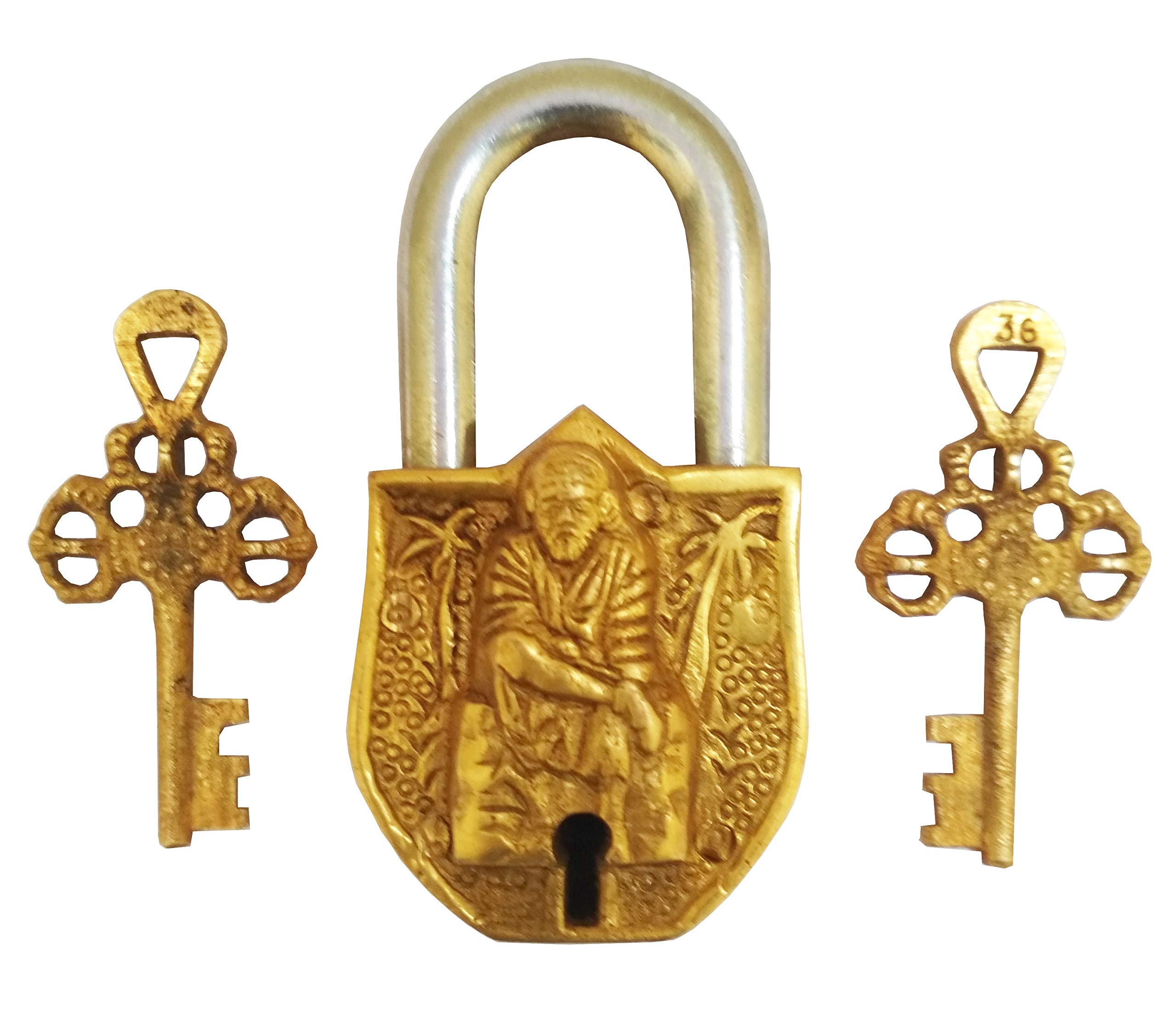 Purpledip Handmade Brass Antique Padlock with Saibaba (10012)
