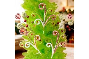 VABAMNA 5pcs Candyland Christmas Tree Picks and Sprays Candy Cane Tree Topper, Red Green White Christmas Ornaments with Glitter, Lollipop and Candy Picks for Xmas Holiday Wreath Vase Party Decorations