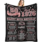 Guqklout 50th Birthday Gifts for Her Women Blanket 50"X60", 50 Year Old Gifts for Women, 1976 Birthday Gift for Woman, Fifty Bday Gift for Woman, 50 Yr Old Bday Present