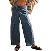 TQD Wide Leg Barrel Jeans for Women Trendy 2026 Mid Rise Baggy Boyfriend Y2K Drawstring Denim Pants with Pockets Relaxed Fit