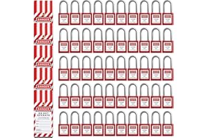 Boviisky 50 pcs Lockout Tagout Locks,2 Keys Per Lock,Keyed Different, with 50 Lock Out Tag Out Tags,Red Loto Locks,Safety Padlock for Stations and Devices,Individual Lockout Tagout Kit