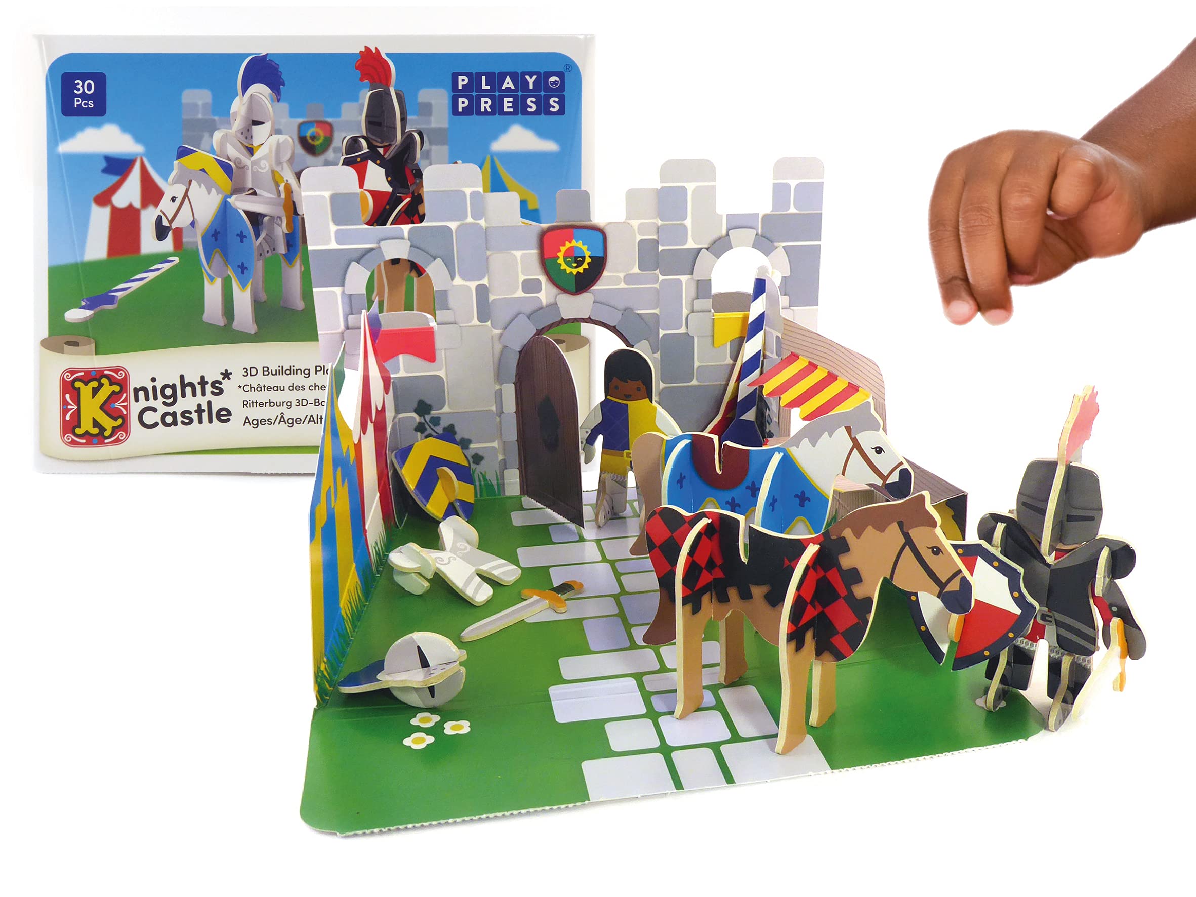 PLAYPRESS Knights Castle Pop-out Playset - Eco-Friendly Building Toys - Easy Storage - Construction Toys for Ages 4+
