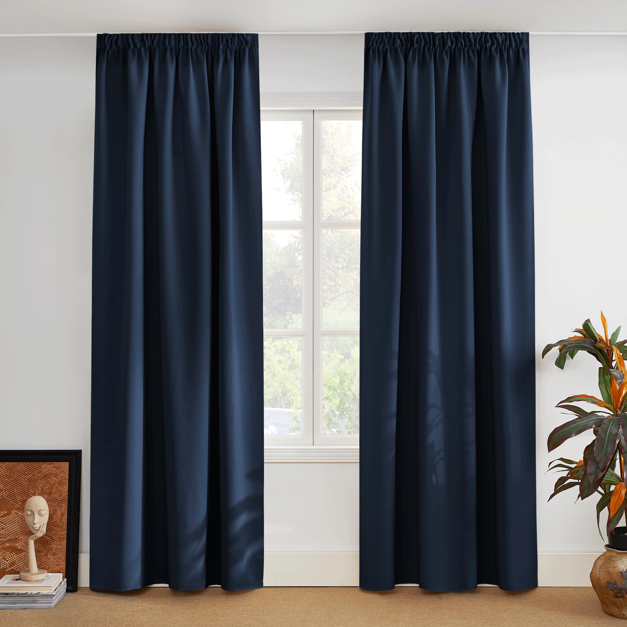 PONY DANCE Blackout Curtain, Thermal Curtain, Pencil Pleat Curtains, Ruffle Tape, Set of 2, H 260 x W 140 cm, Living Room Curtains for Rail System, Navy Blue — image 1