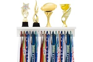 Threehoney Wooden Medal Hanger Display Trophy Holder Shelf with 25/37/49/65 Hooks Wall Mount Ribbon Holder Christmas Gift for Gymnastics Running Soccer Awards