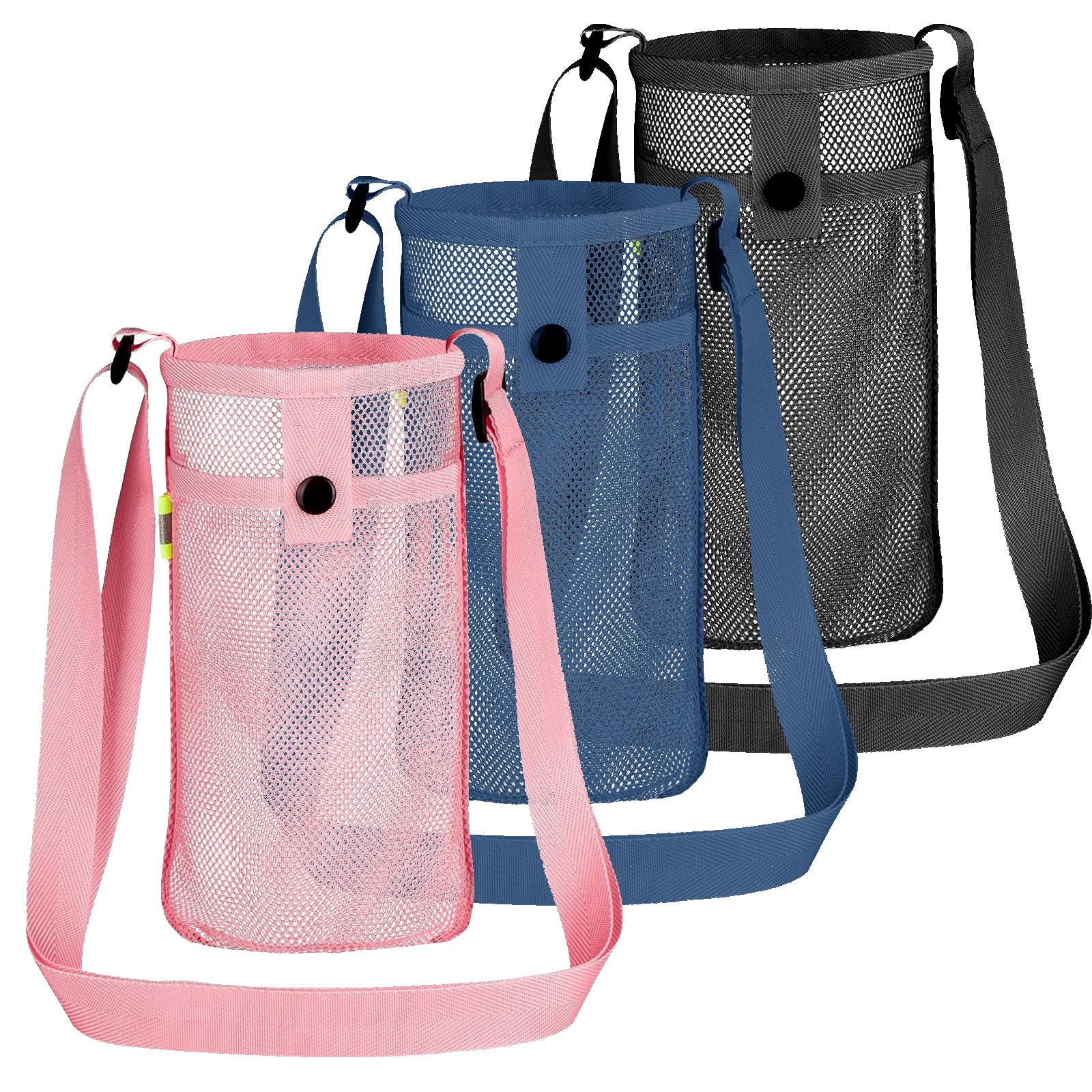 3Pcs Water Bottle Holder, Mesh Water Bottle Pouch Sleeve Carrying Pouch Bottle Holder with Adjustable Shoulder Strap for Outdoor Camping Hiking Gym Walking Sports