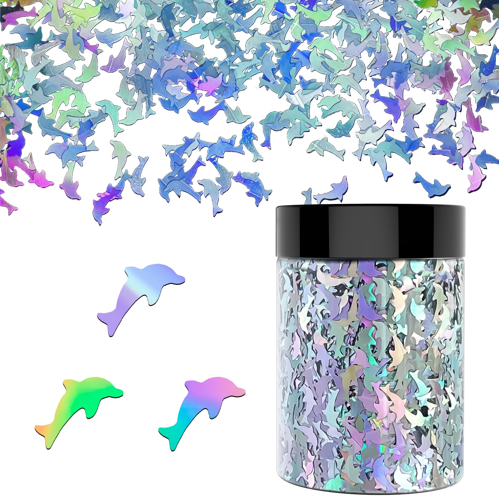 Photo 1 of ?50g/1.76oz Dolphin 10mm? Holographic Chunky Glitter, LightStone Sparkles Glitter, Bulk Glitter for Crafts Resin, Painting, Nail Art, Hair, Tumblers, Slime, Festival Decor, etc (Laser Silver)