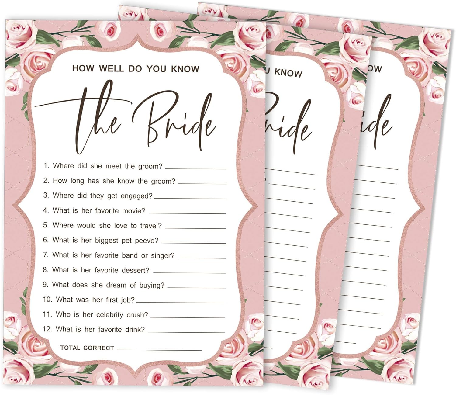 Inkdotpot 50-Pack Floral bridal gown How Well Do You Know The Bride Bridal Shower Bachelorette Party Game Who Know The Bride Best Activity Cards