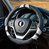 Achiou White Car Steering Wheel Cover Universal 15 inch with Grip Contours, Leather Auto for Men and Women Non-Slip Breathable Soft and Comfortable