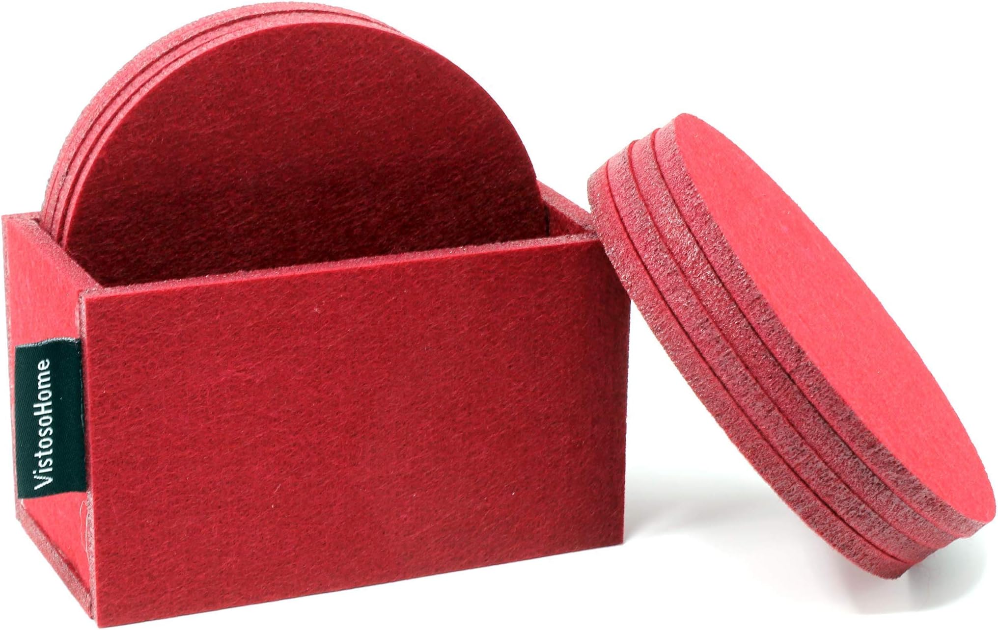 VistosoHome Felt Coasters Set of 8 with Felt Holder - Made of Felt For Moisture Wicking and Condensation Absorption To Protect Furniture - Thick Coasters for Modern Design (Burgundy)