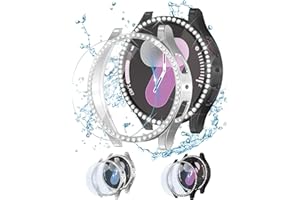 ALMNVO [2+2 Pack Bling Case for Samsung Galaxy Watch 7 Screen Protector 40mm, Tempered Glass Glitter Diamond Bumper Face Cover for Galaxy Watch 7 Accessories 40mm Galaxy Watch Case for Women
