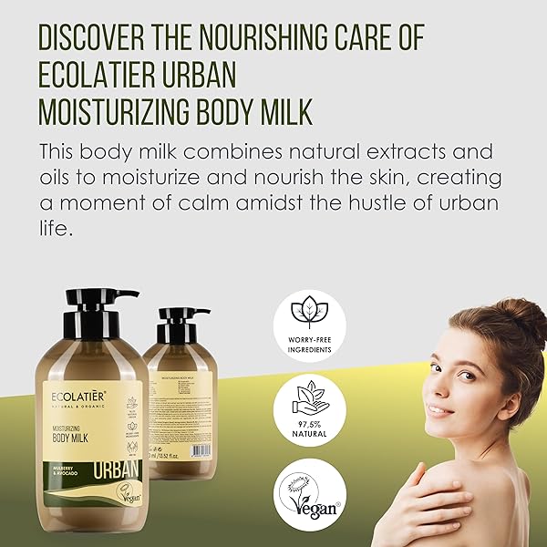ECOLATIÈR MOISTURIZING BODY MILK – HYDRATING BODY LOTION FOR DRY SKIN, 97.5% NATURAL, VEGAN CERTIFIED WITH MULBERRY & AVOCADO OIL, LIGHTWEIGHT & NON-GREASY FORMULA FOR WOMEN & MEN – 13.5 FL OZ