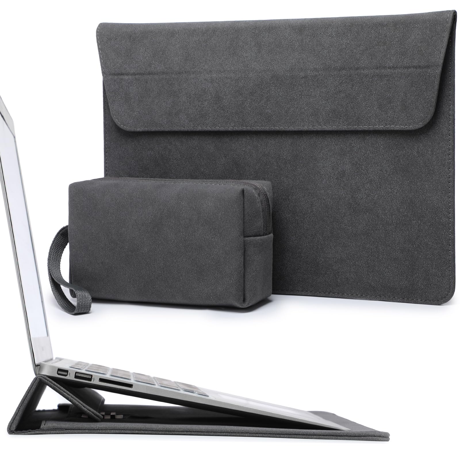 HYZUO 13.3-14 Inch Laptop Sleeve Case Bag with Adjustable Stand for MacBook Pro 14 M5/M4/M3/M2/M1 Pro/Max A3426 A3427 2026-2021, MacBook Air/Pro 13.3, 13.8-13.5 Surface Laptop, Space Grey