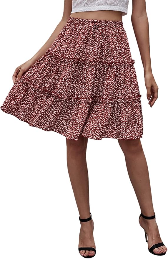 DIDK Women's Skirt Boho KneeLength Skirts Floral Summer Skirt A Line