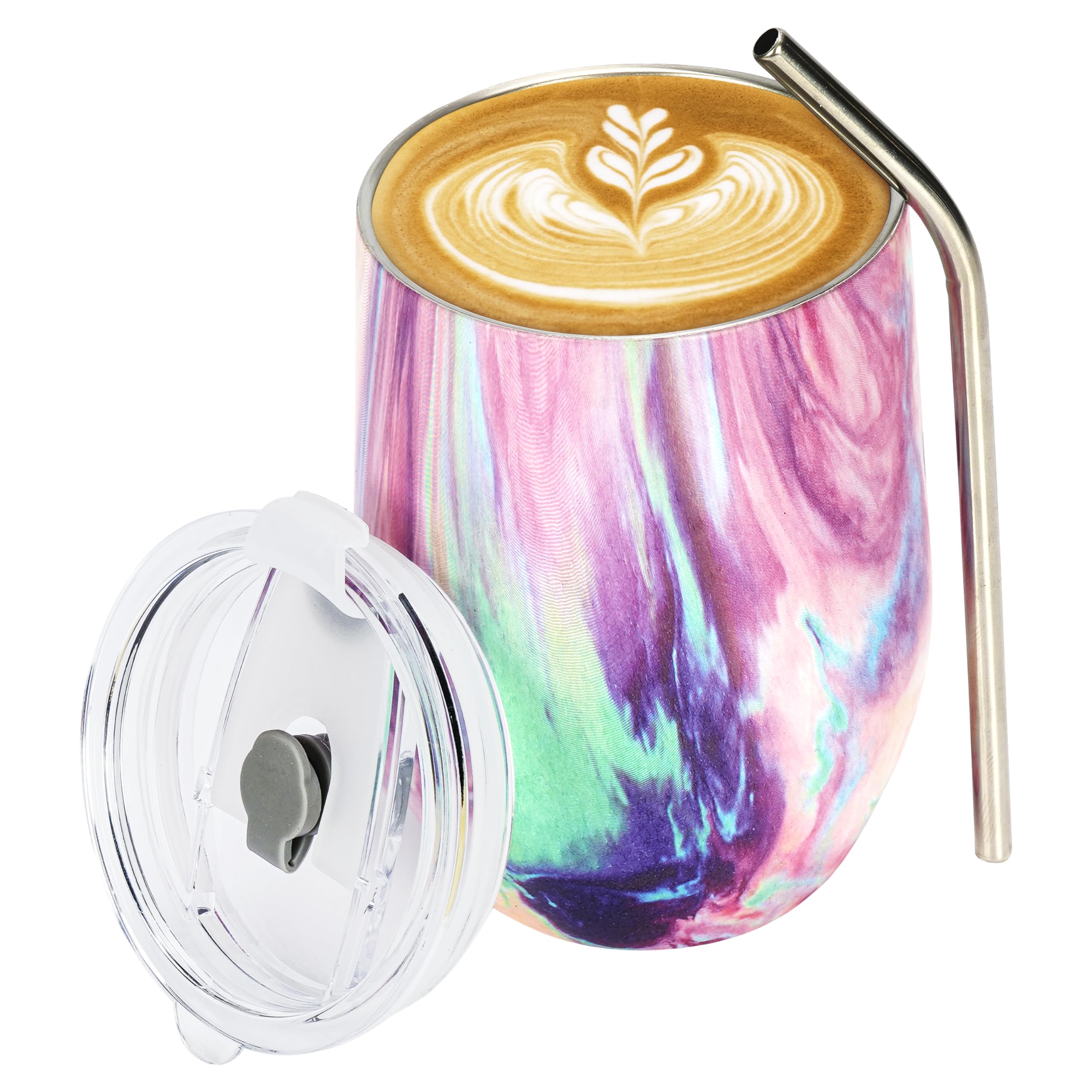 BELLE VOUS Stainless Steel Insulated Travel Mug - 350ml/12oz - Double-Wall Reusable Thermal Cup with Plastic Lid - Vacuum Leakproof Tumbler for Hot & Cold Drinks Including Coffee/Tea