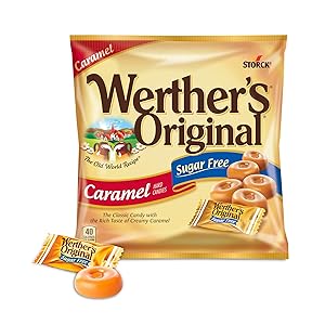 WERTHER'S ORIGINAL Sugar Free Caramel Hard Candy, 1.46 Ounce Bag (Pack of 12), Hard Candy, Bulk Candy, Individually Wrapped Candy Caramels, Caramel Candy Sweets, Bag of Candy, Hard Candy Bulk