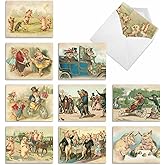 The Best Card Company - 10 Boxed Note Cards Blank (4 x 5.12 Inch) - Bulk Assorted Cards, Vintage Pictures - Vintage Hog Humor M2346OCB
