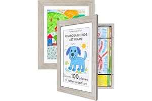 Americanflat Kids Artwork Frame Changeable (Driftwood) - Magnetic Door Holds 100 Art Pieces - 8.5x11 Letter Size Display with Mat or 10x12.5 Without Mat - My Mini Masterpiece (Set of 2)