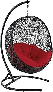 Modway EEI-739-RED-SET Encase Wicker Rattan Outdoor Patio Porch Lounge Egg, Swing Chair with Stand, Red
