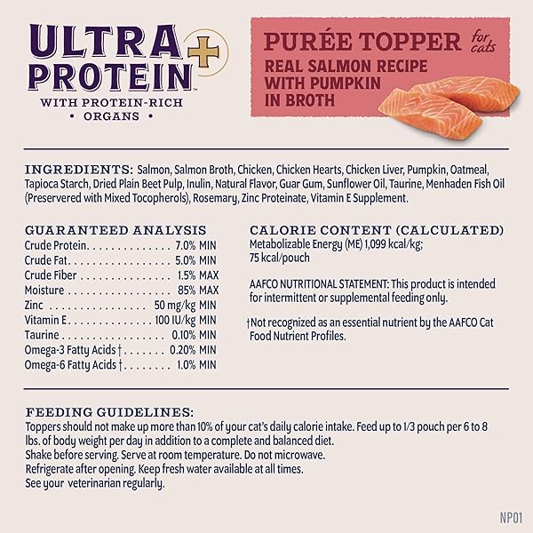 NATURAL BALANCE ULTRA PROTEIN PLUS WET CAT FOOD, SKIN & COAT AND DIGESTIVE HEALTH REAL SALMON WITH PUMPKIN PUREE TOPPER WITH CHICKEN LIVER & CHICKEN HEART, HIGH PROTEIN CAT FOOD – 2.4 OZ. (PACK OF 24)