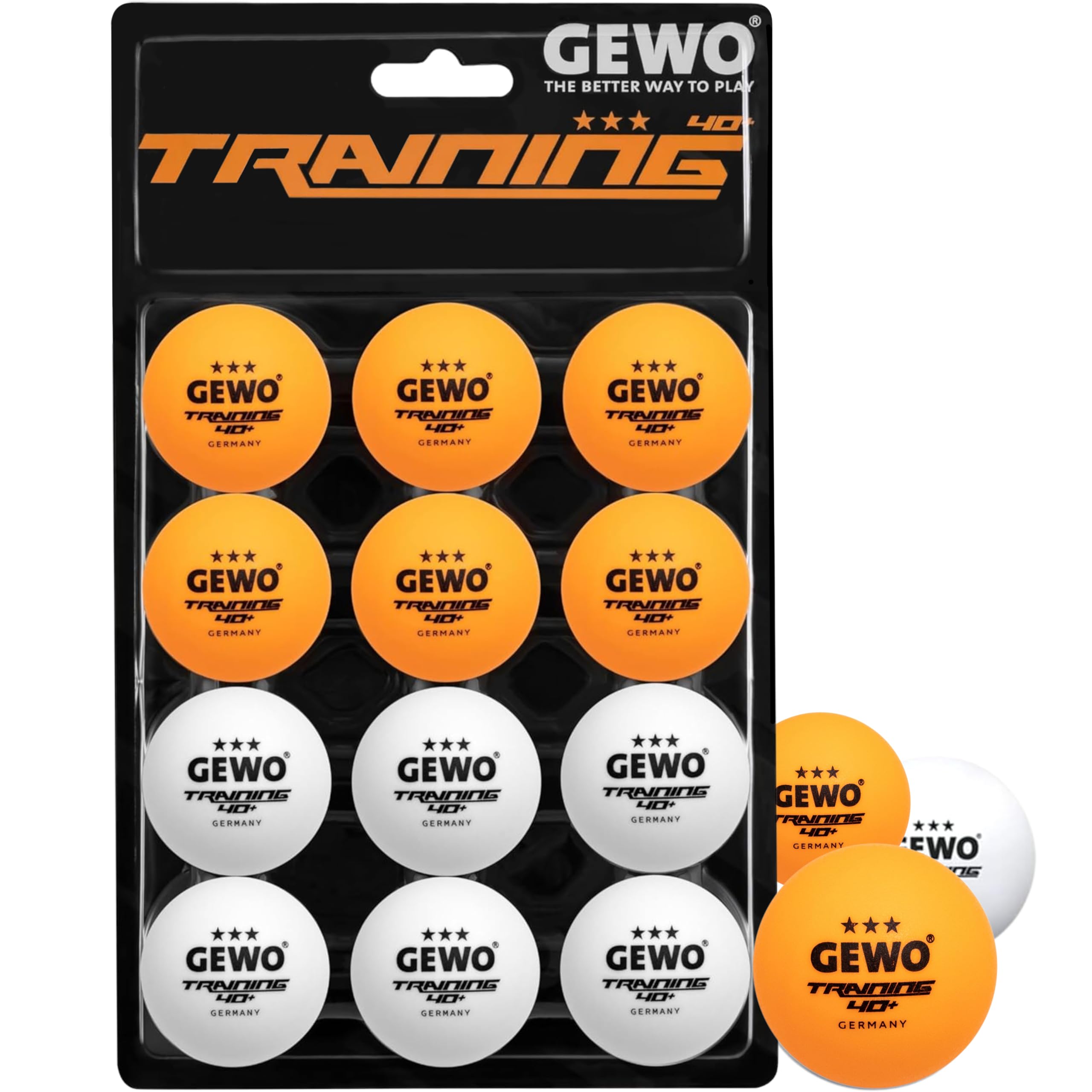 GEWO Training 40+ Table Tennis Balls - 3 Star Table Tennis Ball Made of ABS Plastic with Seam Training Balls, Diameter 40 + mm, Pack of 12 Orange and White Mixed