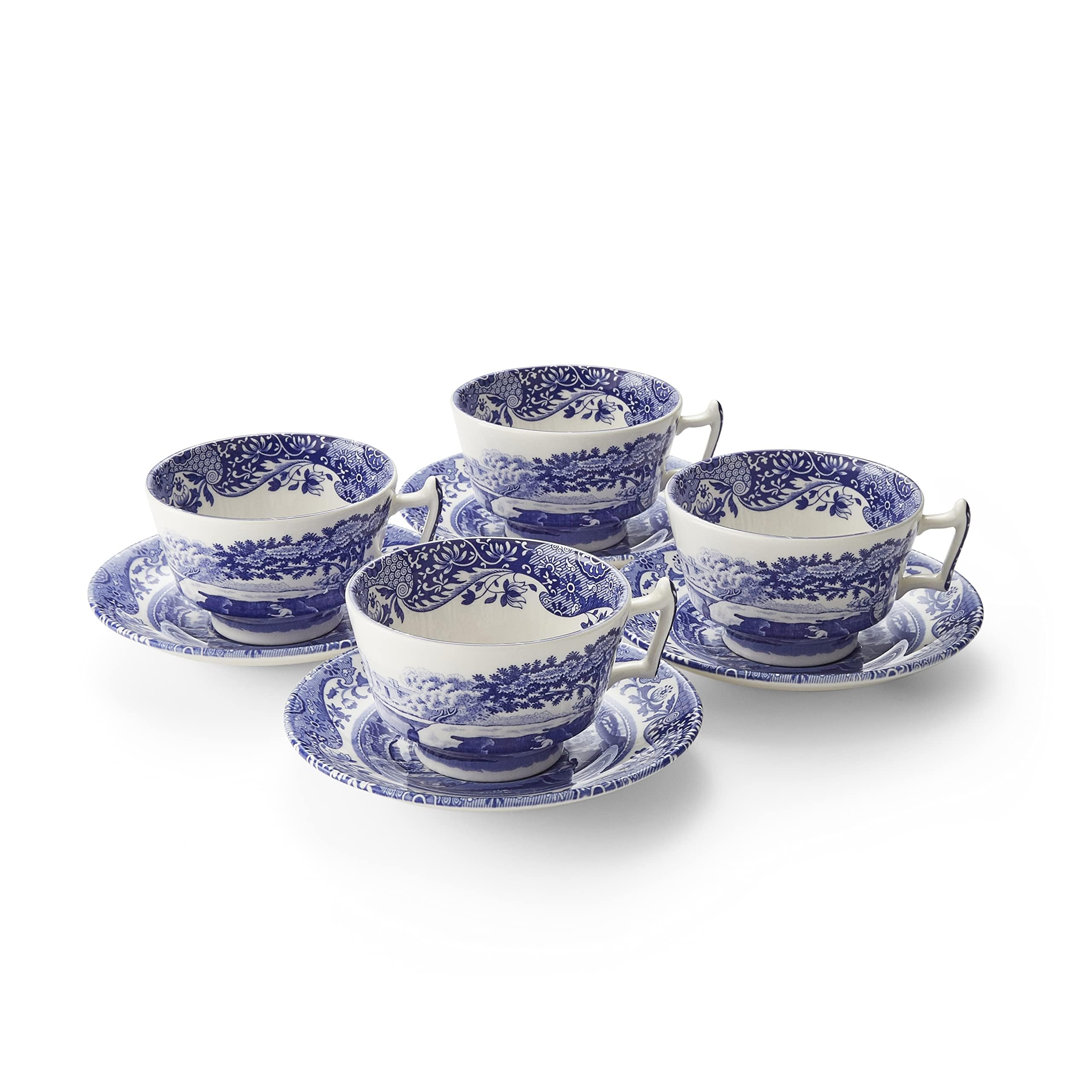 Spode Blue Italian Teacup and Saucer, Set of 4