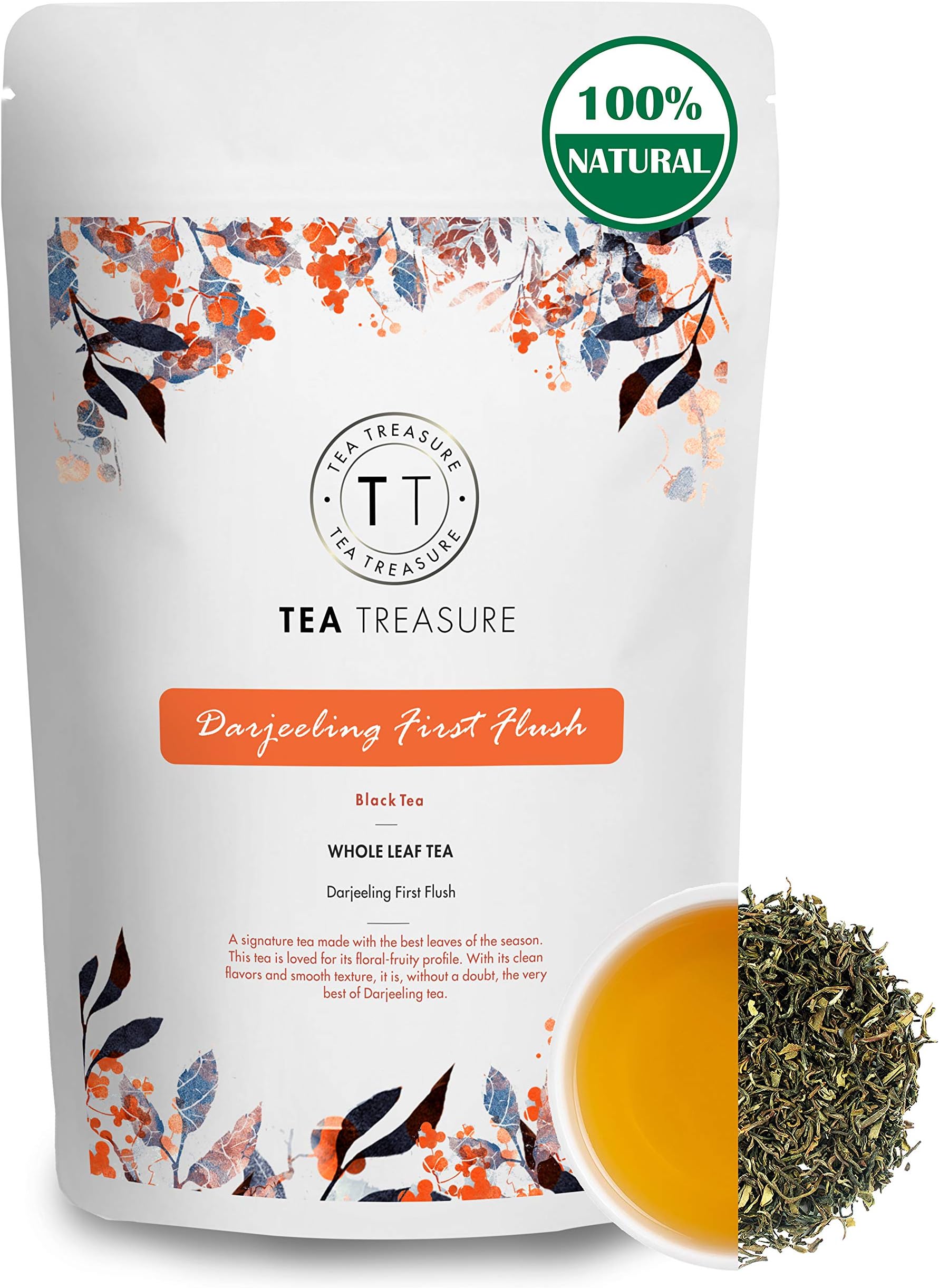 Tea Treasure Darjeeling First Flush Black Tea | Boosts Energy Levels | Maintains Dental Health | Rich in Antioxidants (100gm)