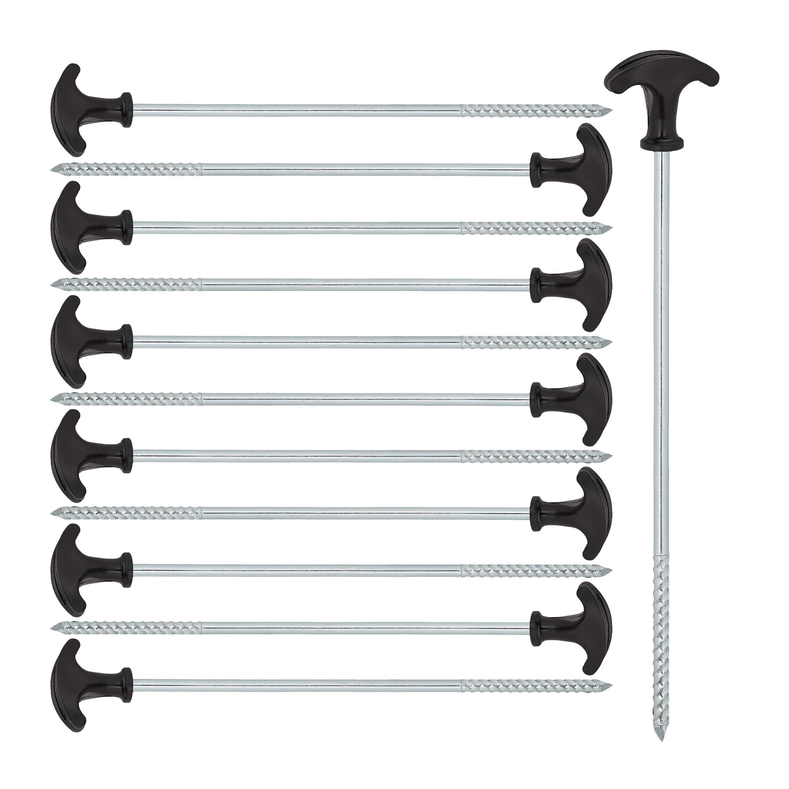 Relaxdays Tent Pegs Set of 12, Ground Anchor for Hard Soil, Camping, Galvanised Steel, Hook, Set, 31cm, Black