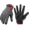 DULFINE Flex Grip Mechanic Work Gloves for Men,Black and Red Utility Safety Working Gloves Touch Screen,Excellent Grip,Ideal for Working on Cars and Outdoor Jobs(Large)