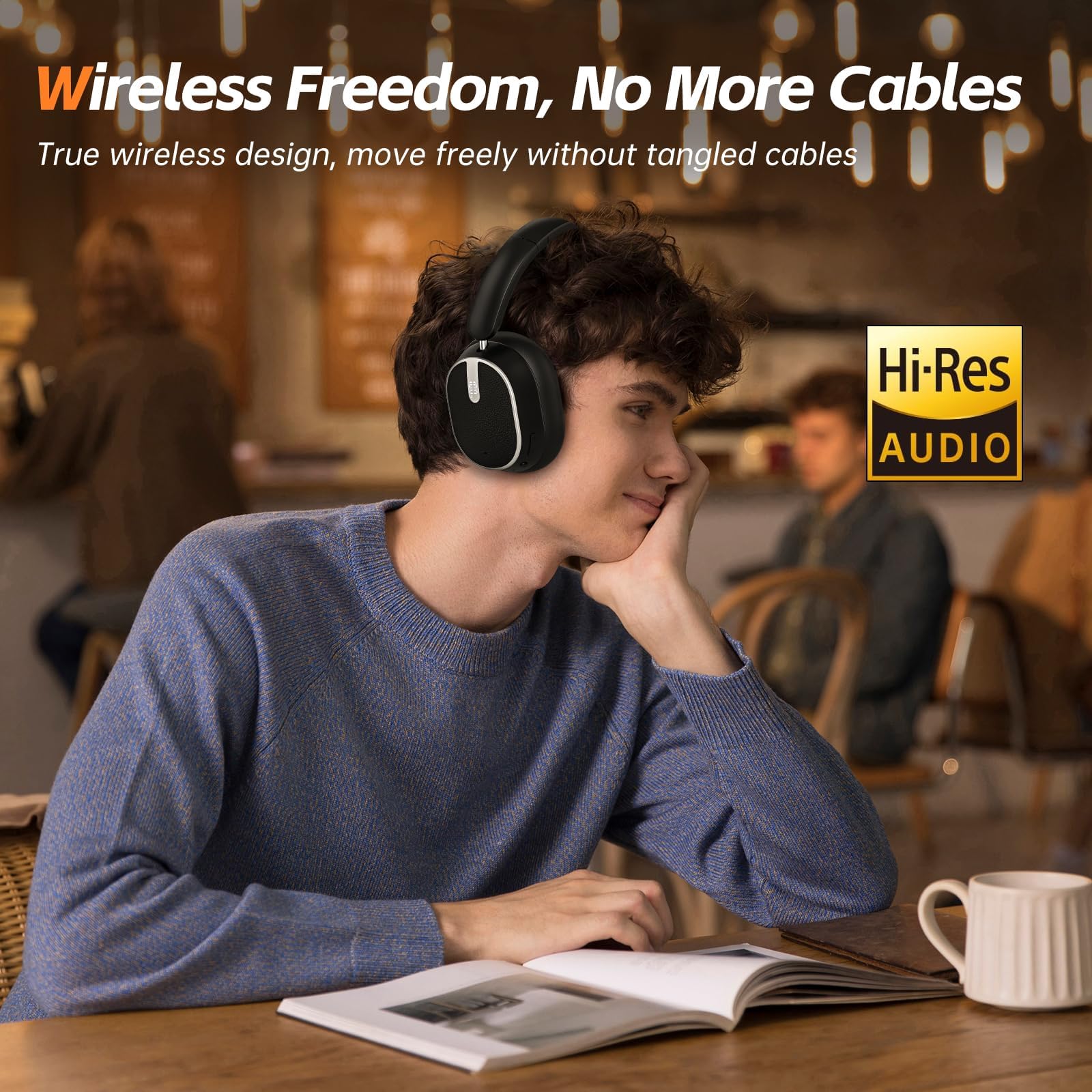 Hybrid Active Noise Cancelling Bluetooth Headphones,Bluetooth 6.0 Over Ear Wireless Headphones with 60H Playtime, Hi-Res Audio, Deep Bass, Memory Foam Ear Cups for Home Office Travel Black