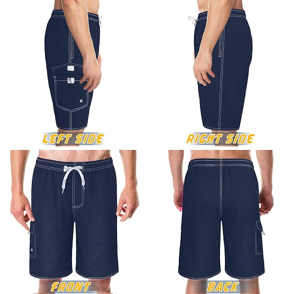 SRNEDE MENS SWIM TRUNKS SWIMMING TRUNKS SWIM SHORTS QUICK DRY 11 INCH WITH MESH LINING FUNNY SWIMWEAR BATHING SUITS NAVY