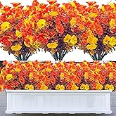 DRT DERUITAI Fall Artificial Flowers for Outdoors,8 Bundles UV-Resistant Fake Fall Flowers No Fade Outside Plastic Faux Flower for Outdoor Indoor Home Decor(Brown Orange Yellow)