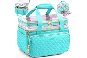 AMOIGEE Double-Layer Sewing Storage Organizer with Transparent Top, Large Sewing Bag with Detachable Divider for Sewing Supplies & Accessories (Bag Only)
