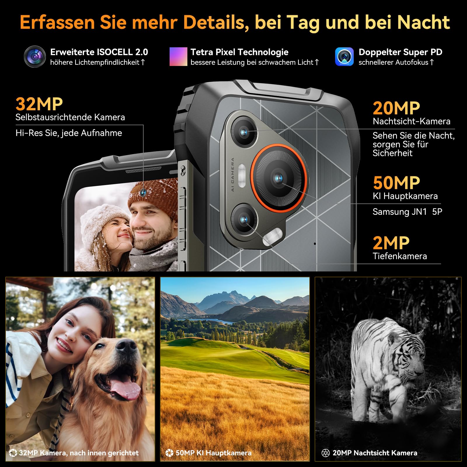 Blackview BL7000 AI 5G Outdoor Handy Android 15-24GB+256GB/2TB MTK Dimensity 6300, 120HZ 2.4K FHD+ 6.78", 50MP+32MP, Nachtsicht 20MP, Outdoor Smartphone Ohne Vertrag, Face ID/GPS/NFC/OTG 7