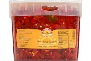 TUTTOCALABRIA Sliced Calabrian Chili Peppers in Oil, Bulk Foodservice Tub, 97 oz, chopped, rounds, Topping, All Natural, Non-GMO, Product of Italy