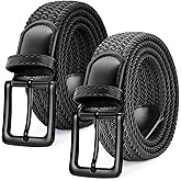 SANSTHS 2Pack Elastic Belt for Men, Mens Belts Casual for Jeans Pants, Woven Braided Web Belt for Golf, 1.3 inches Width