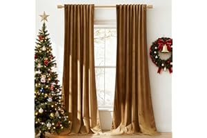 StangH Velvet Curtains 84 inches - Gold Brown Blackout Thermal Insulated Window Drapes for Living Room, Back Tab Luxury Home Decor Curtains for Bedroom Sliding Door, W52 x L84, 2 Panels