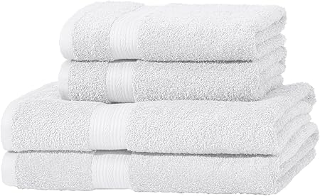 AmazonBasics - Juego de toallas (colores resistentes, 2 toallas de baño y 2 toallas de manos), color blanco: Amazon.es: Hogar