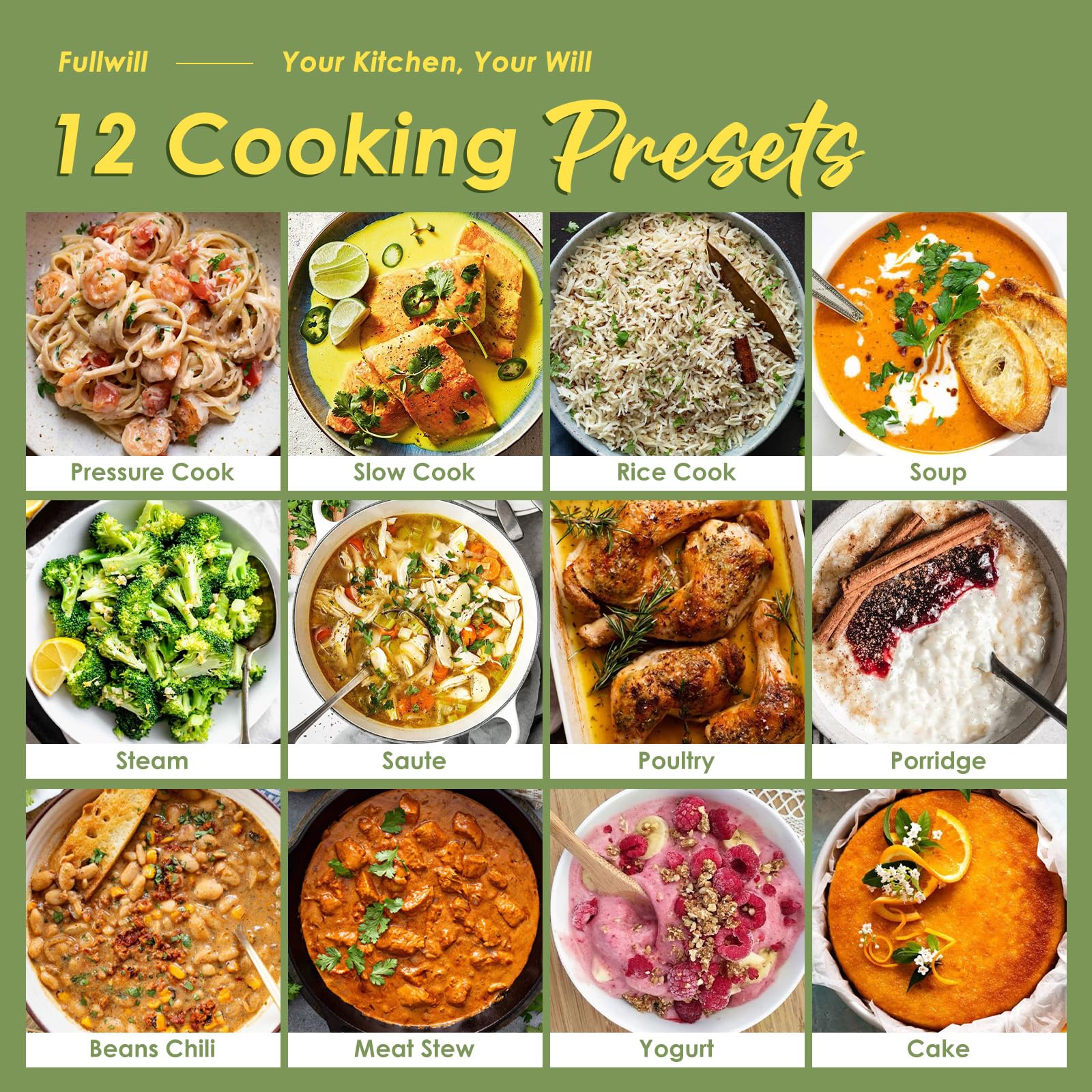 Fullwill 9-in-1 Electric Pressure Cooker(2025 Upgraded), 12 Presets Instant Multi Cooker, Olla de Presion Nonstick Pot 6 Quarts