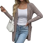 Oakgarden Women's Long Cardigans Sweater Ribbed Button Open Knit Cardigan for Women Long Sleeve Open Front Coat with Pockets