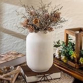 Varsoul Rustic Ceramic Farmhouse Flower Large Vase, Whitewashed Terra Cotta Vase, Pottery Decorative Flower for Home Decor, Table, Living Room Decoration, Shelf Decor, Mantel, 9.5 Inch, White