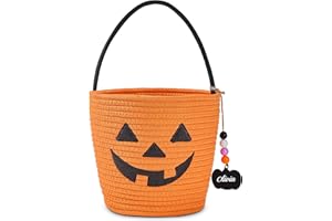 MELLBAY Halloween Basket, Halloween Trick or Treat Pumpkin Candy Bucket, Woven Personalized Small Halloween Baskets with Name Tag Pumpkin & White Pen for Kids Gift Basket