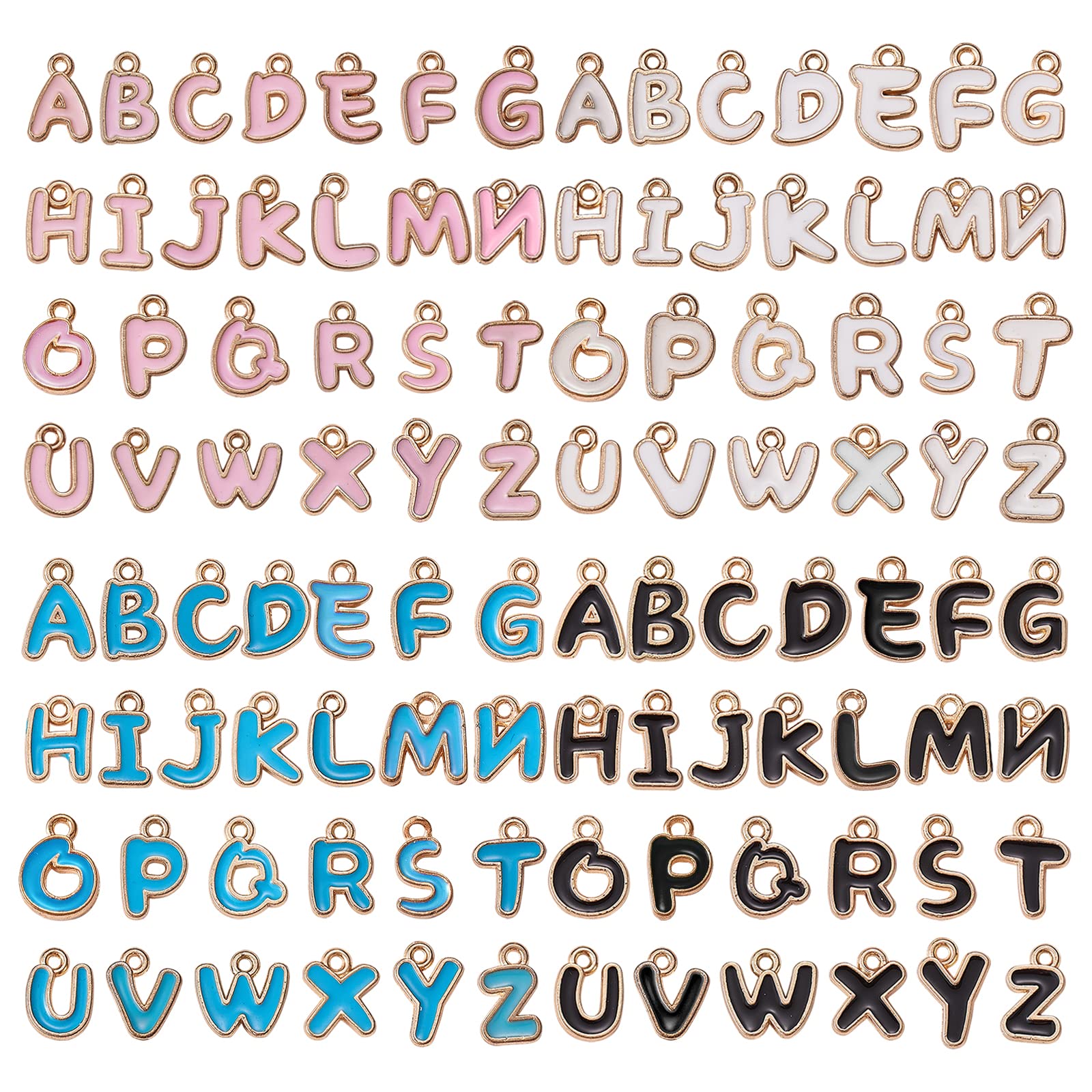 BEEFLYING 104 Pieces A~Z Letter Charms Initial Alphabet Pendants Gold Plated Enamel Dangle Pendant for Necklace Bracelet Jewelry Crafts Making