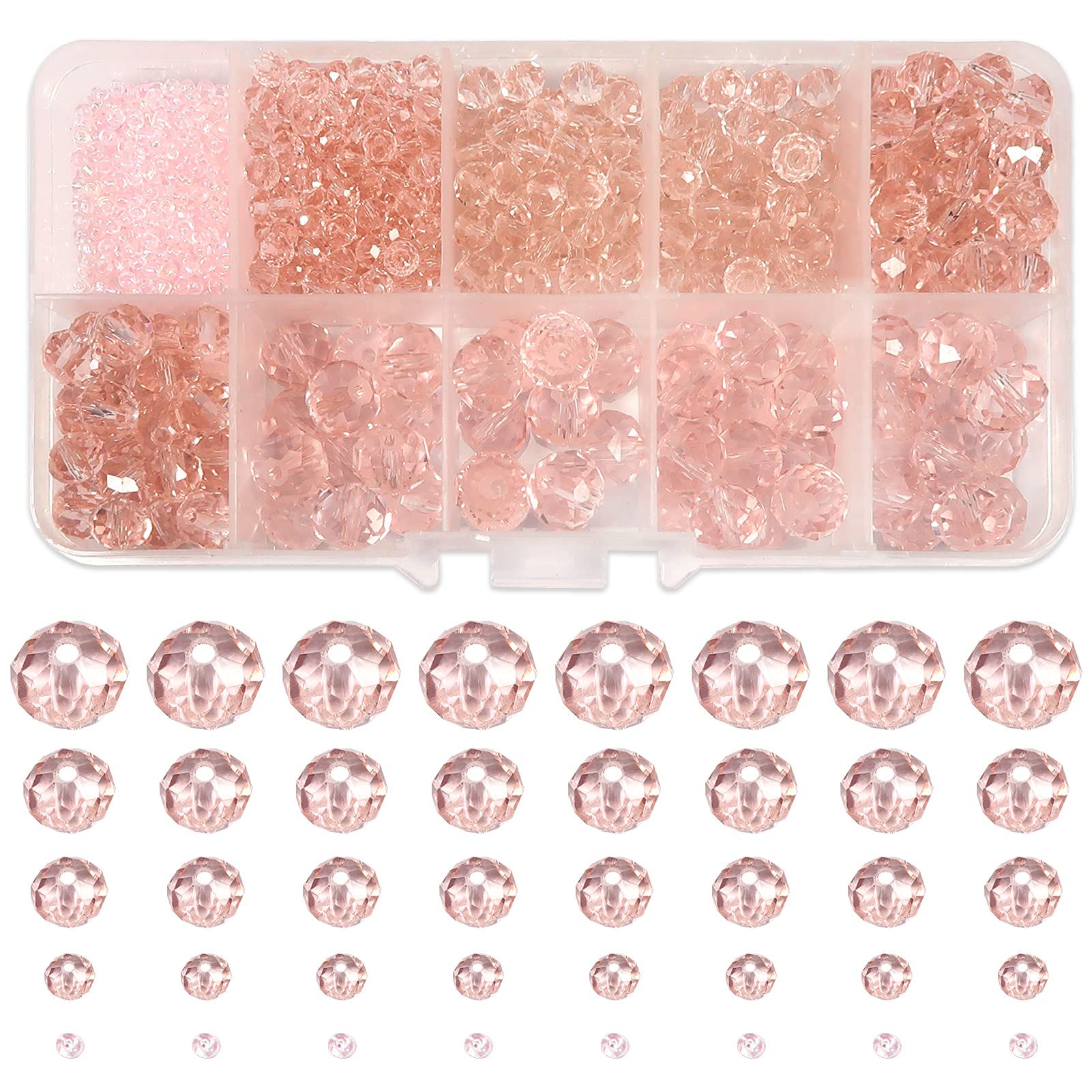 TOAOB 1000pcs Pink Crystal Glass Beads 2mm 4mm 6mm 8mm10mm Faceted Spacer Beads for Jewelry Making DIY Craft Project Decorations Bracelet Making Kit — image 1