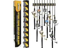 BEYOND BRAID Beyond Fishing GripLock Vertical Fishing Rod Rack – Wall-Mounted Fishing Rod Holder for Garage – Stores Up to 9 Rods or Combos –Space-Saving Durable Fishing Rod Holders for Serious Anglers