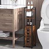 Hzuaneri Bathroom Storage Cabinet - Toilet Paper Storage Cabinet, Small Toilet Paper Holder with 4 Wheels, Bathroom Organizer with Adjustable Shelf, for Small Spaces, Rustic Brown BC04601X