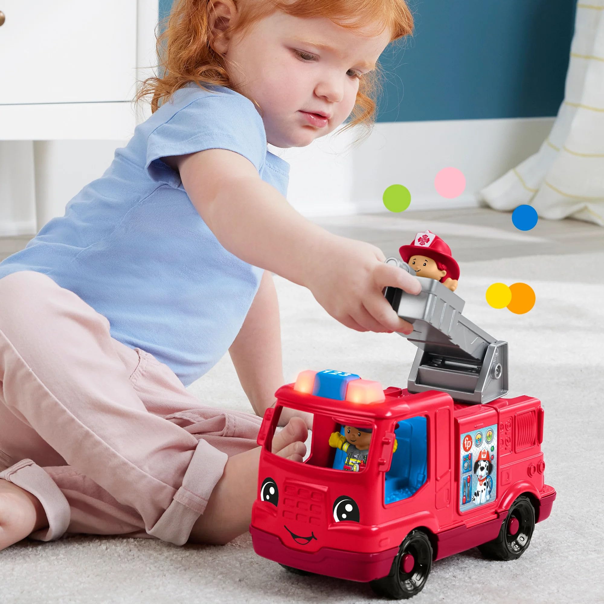 Fisher-Price Little People Toddler Toy Fire Truck Musical Push-Along Vehicle with 2 Figures for Pretend Play Ages 1+ Years